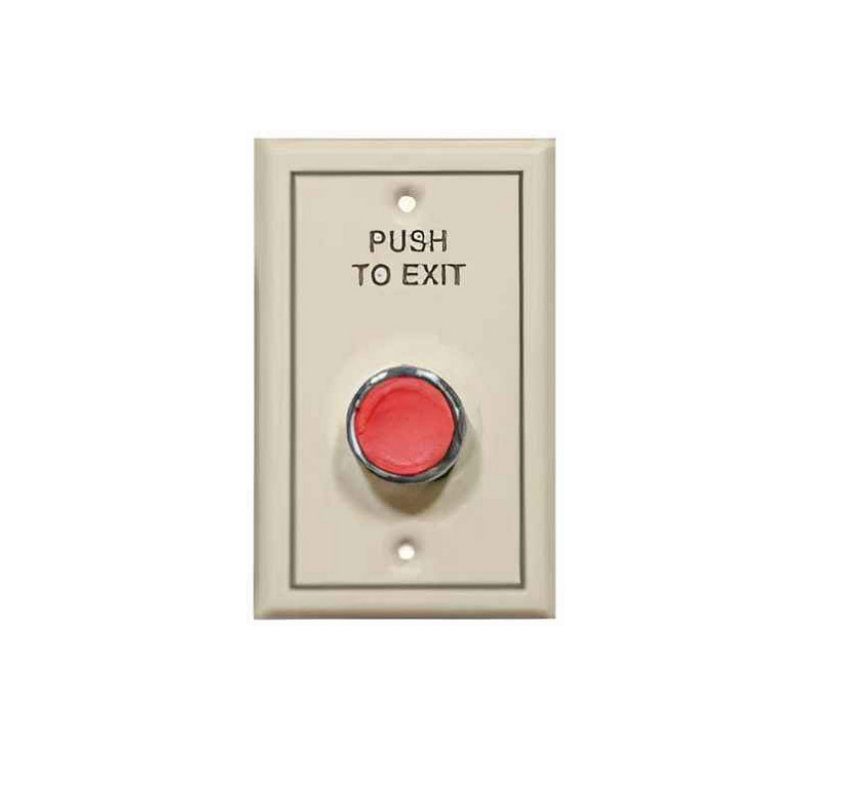 Detex PB-2138-3 push button switch with beige shroud and Form C contacts for commercial access control systems