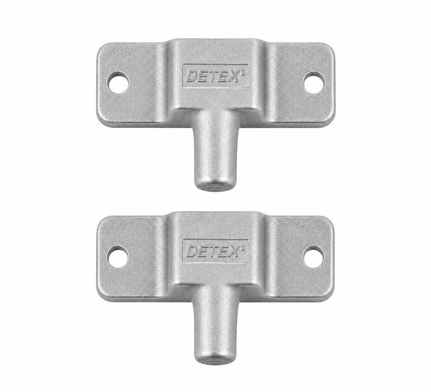Detex DX2 double hinge locking dead bolt in gray finish