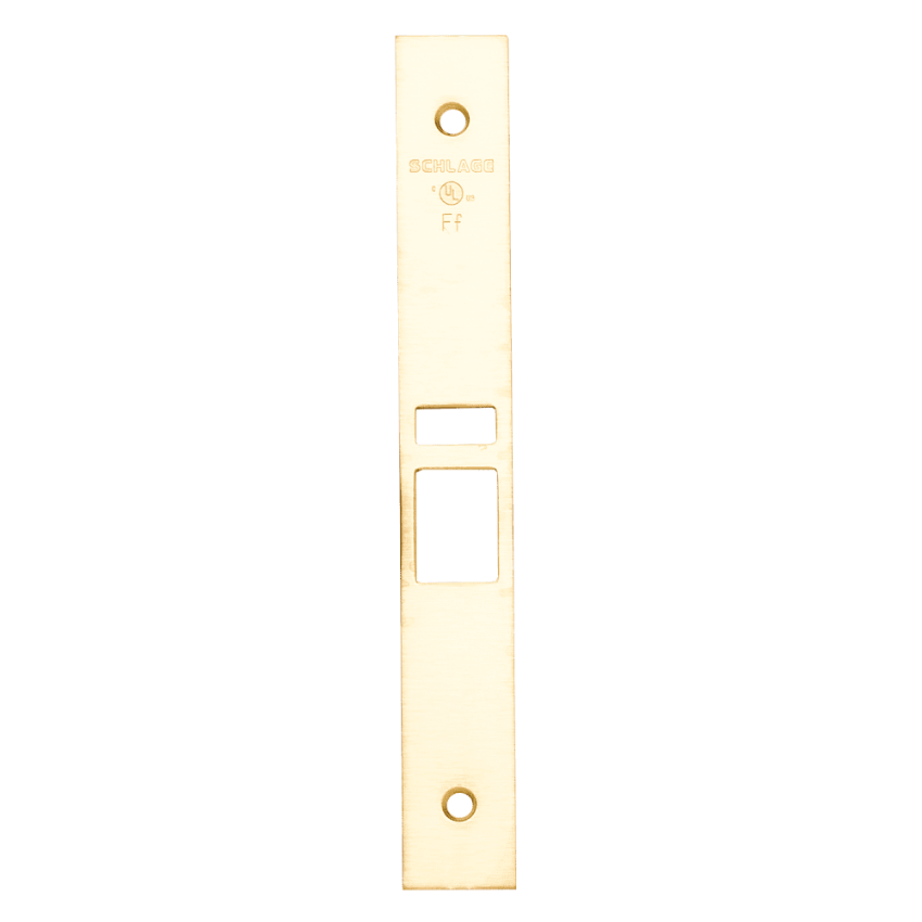 Schlage 09-669 latch and auxiliary latch armor front in Bright Brass finish