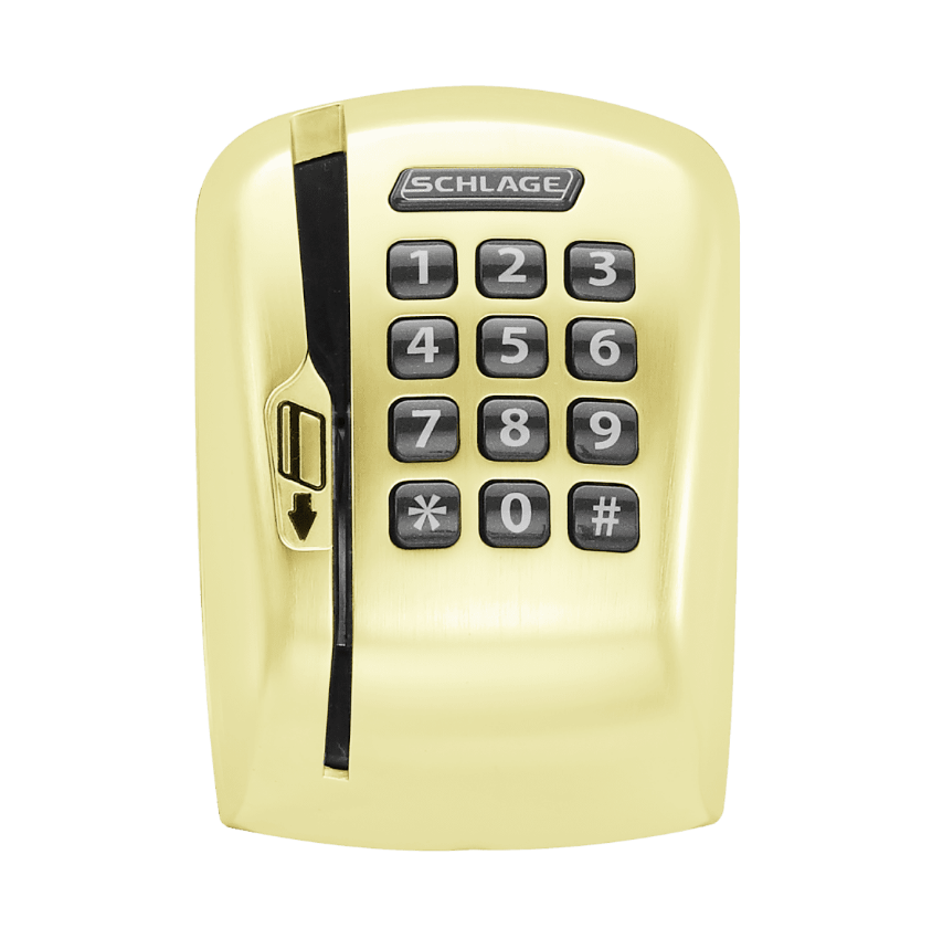 Schlage MSK magnetic stripe with keypad reader module in 605 Bright Brass finish