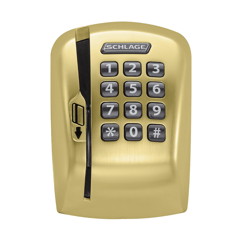 Schlage MSK magnetic stripe with keypad reader module in 606 Satin Brass finish